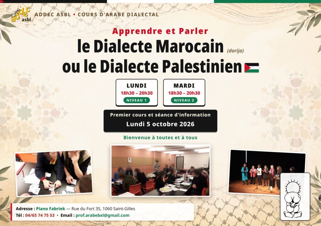 Affiche cours d'arabe dialectal ADDEC ASBL Saint-Gilles Bruxelles